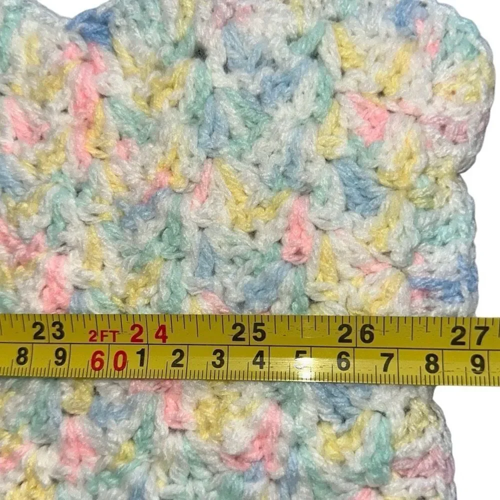 *New* Handmade Multicolor Scalloped Edges Baby Blanket & Bootie Set 29 3/4